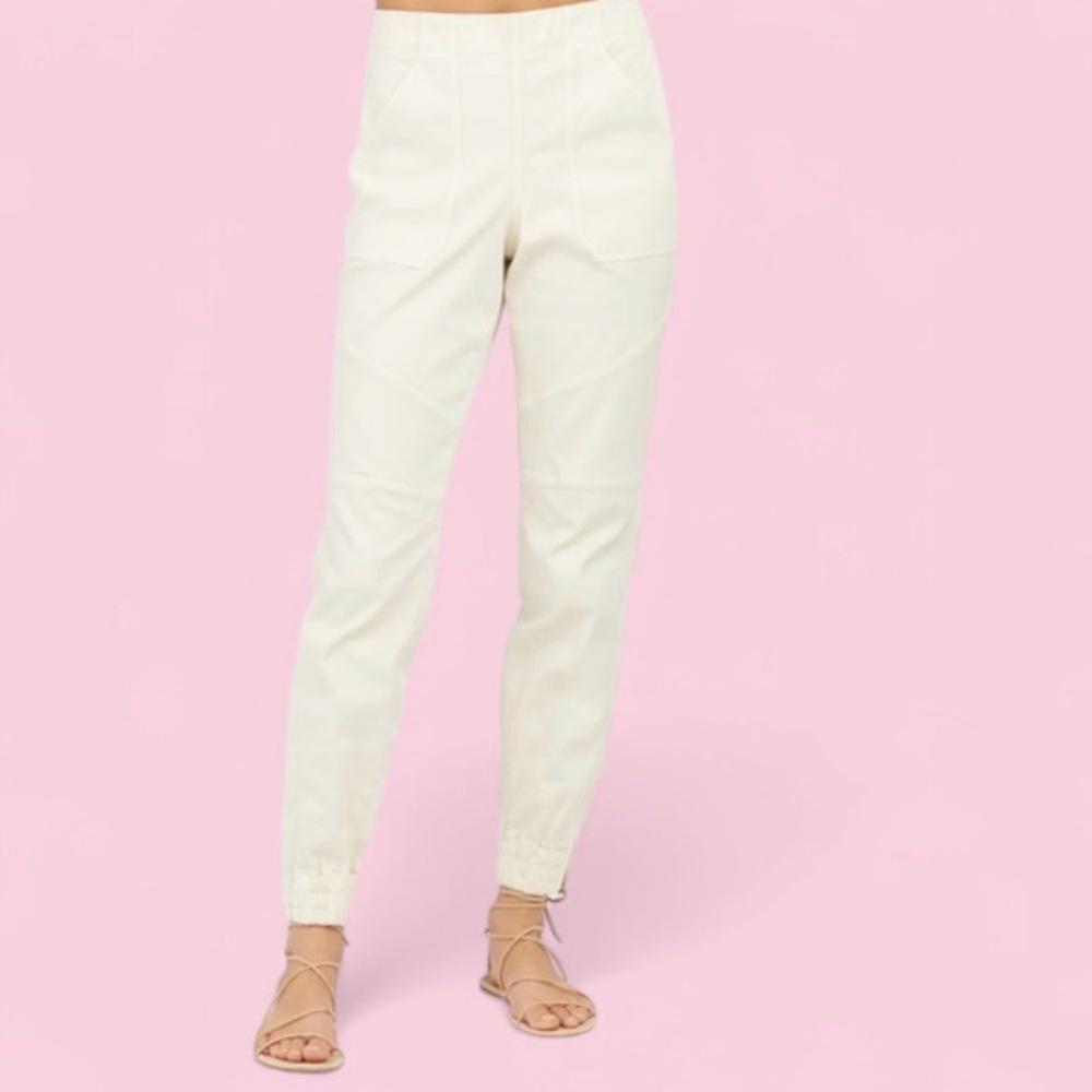 SPANX Beige Parchment Utility Joggers Elastic Waist Ankle Zip Pants | Size L
